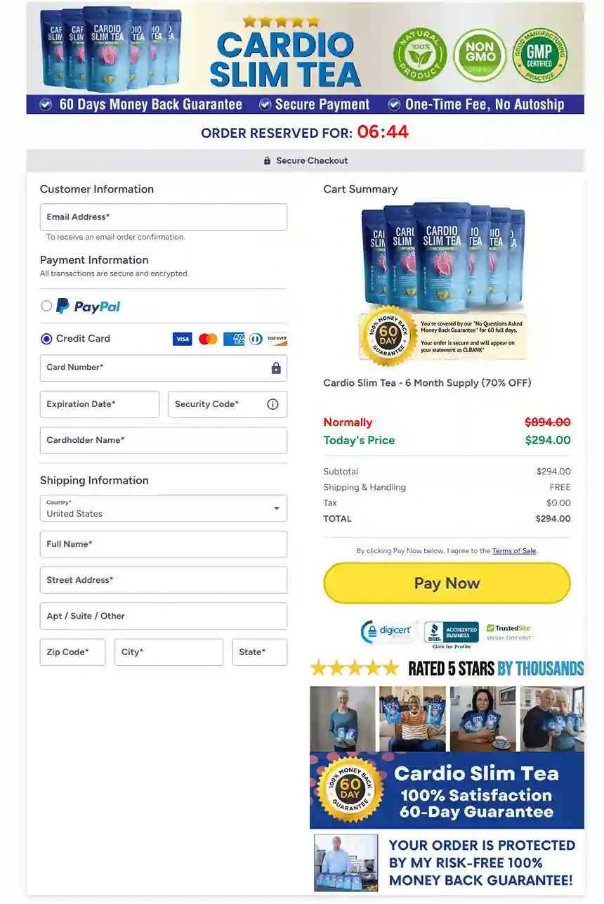 Cardio Slim Tea Checkout Page